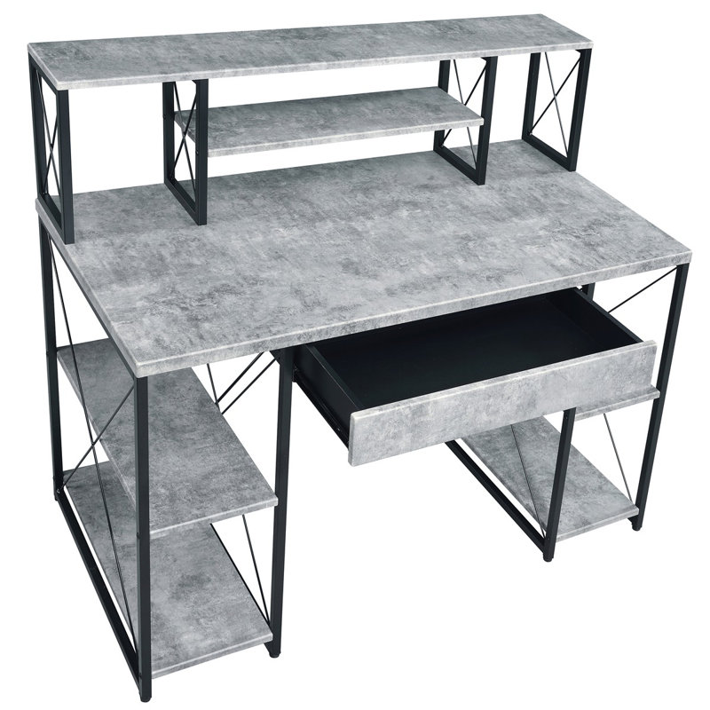 Bureau avec tablettes ouvertes et huche, Noir/gris