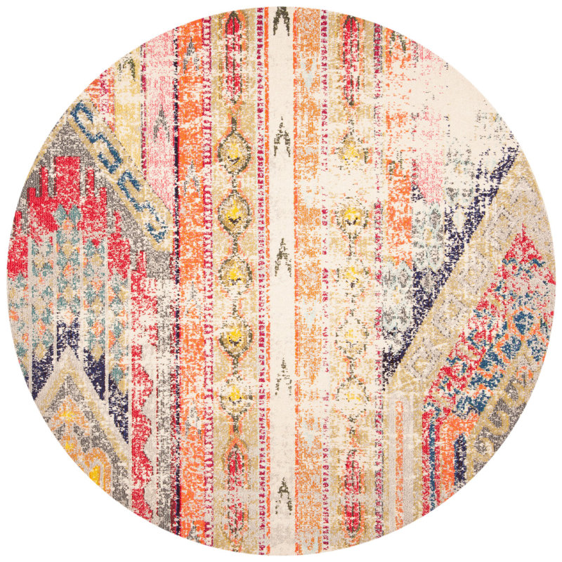 Tapis gris / orange Stanback, Rond 3 pi