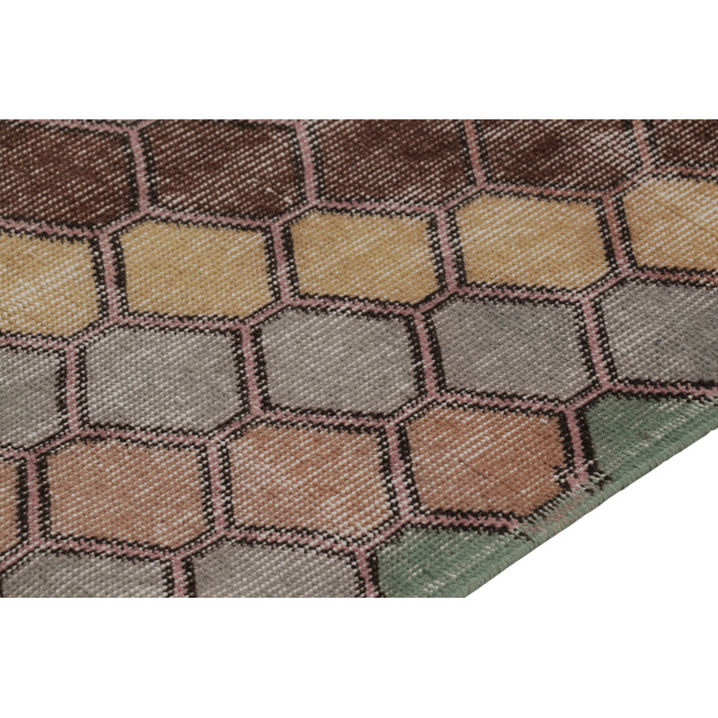 Vintage Distressed Runner Rug, Colorful Diagonal Geometric Design - Rug & Kilim
