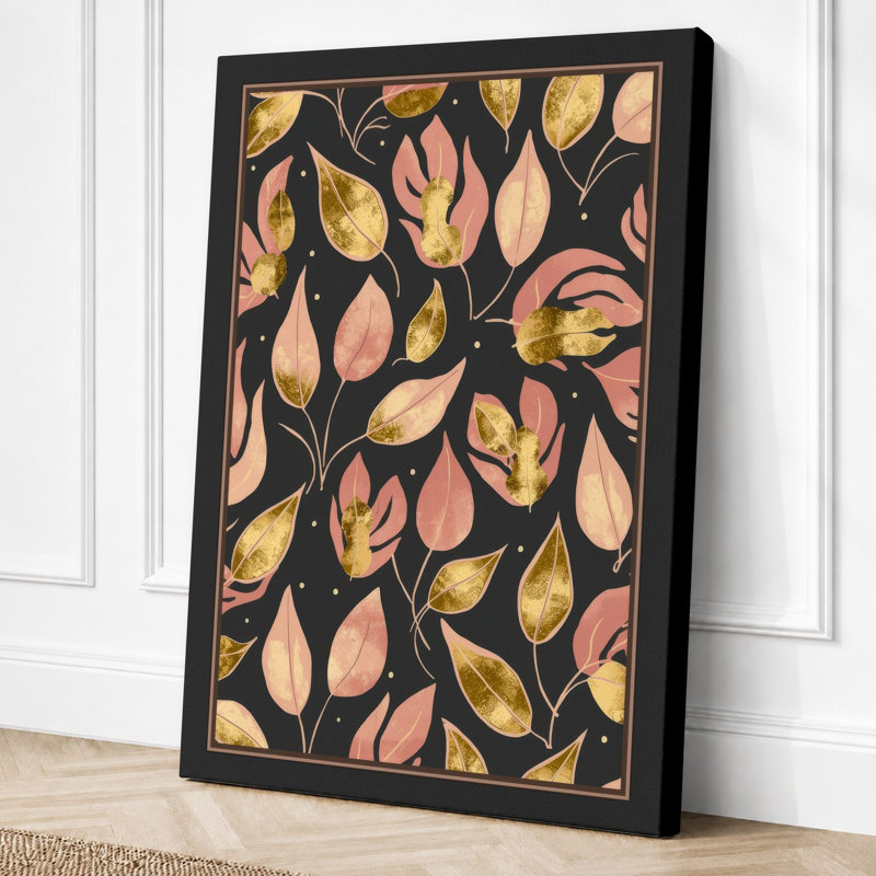 Autumn Leaf Pattern Botanical - Wrapped Canvas, 18x12 - 45.7 x 30.5 cm, Black Border