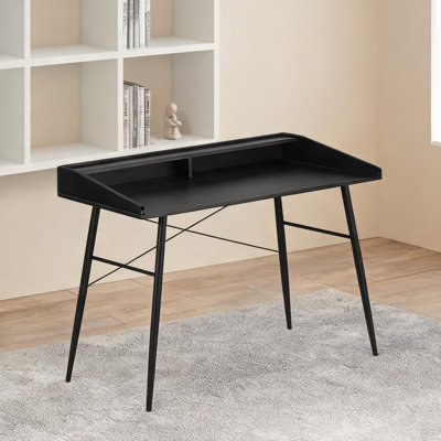 Bureau d'ordinateur contemporain avec pieds en acier en forme de X et tablette de rangement, fini noir, poste de travail pour bureau à domicile de 120 cm (47,25 pouces).