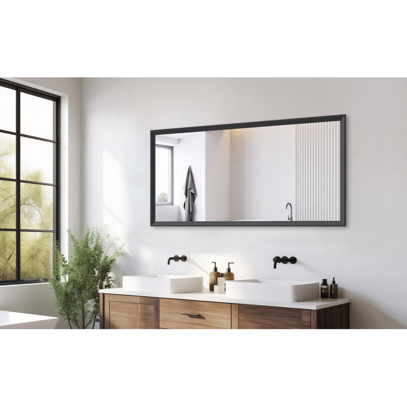 60 po x 30 po Miroir de salle de bain rectangulaire avec cadre noir Grand miroir mural décoratif pour salle de bain, Noir