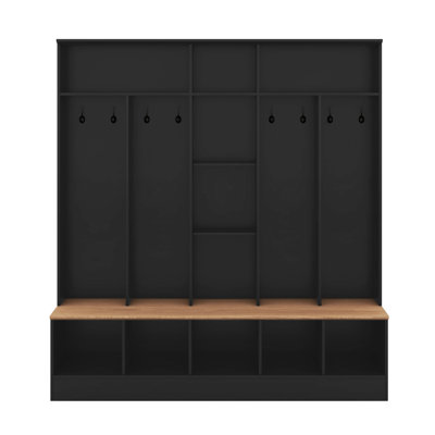 4-In-1 Hall Tree With Storage Bench, Shoe Cabinet With Cube Storage & Shelves, Multifunctional Coat Rack With 8 Hooks For Entryways Mudroom