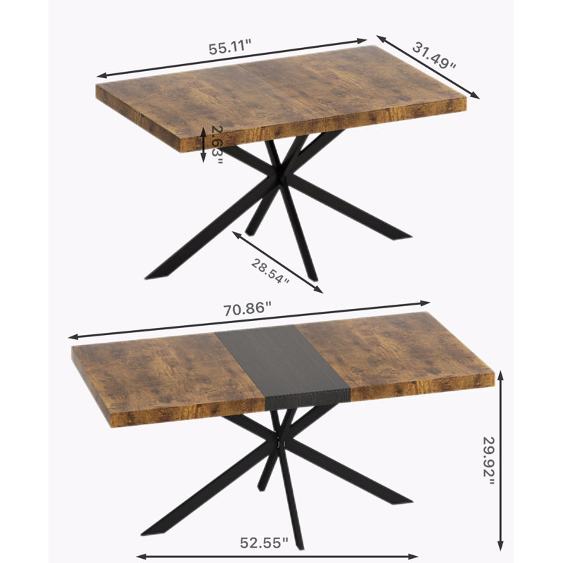 Retro Rectangular Stretch Dining Table, Brown