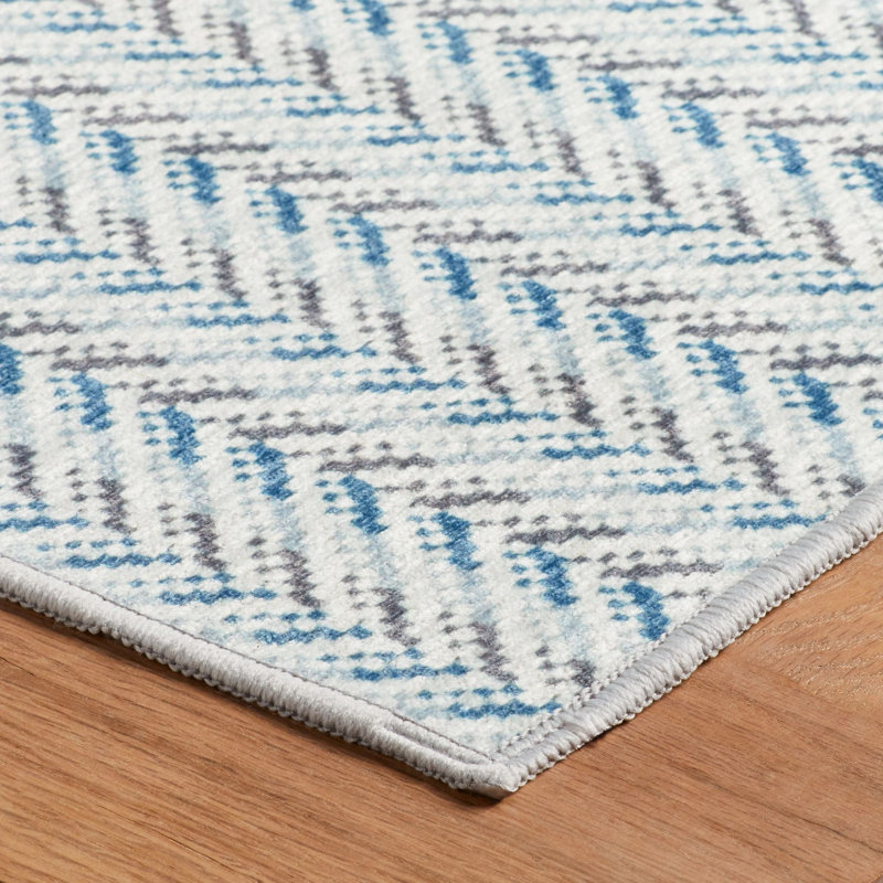 Lowell Blue Machine Washable Rug, Runner 2'6" x 8'