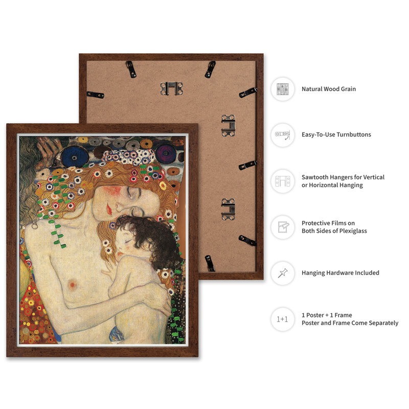 Gustav Klimt - Mère et enfant, H 24 po x l 32 po, Affiche, Encadrement brun