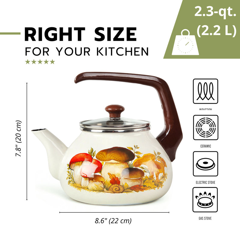 STP Goods Mushrooms 2.3 Quarts Aluminum Stovetop Tea Kettle