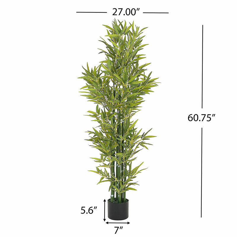 Bambou artificiel 5 pi avec pot en plastique noir, ensemble de 2, H 60,75 po x l 27 po