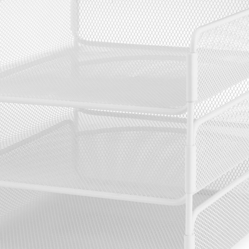 Sleek White Steel Mesh Triple Tray Desk Organizer