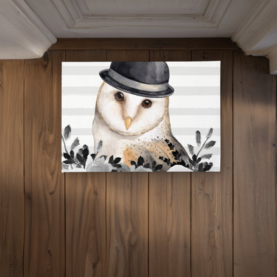 Owl Detective Door Mat - Illustrative Animals Home Decor
