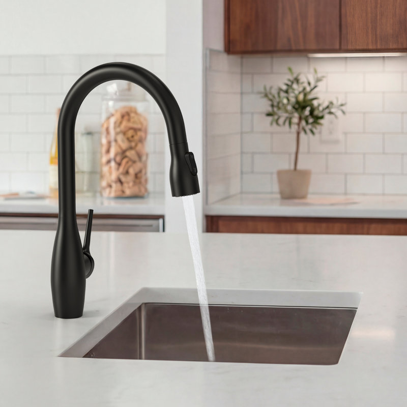 Dual Function Single Handle Pull Down Kitchen Faucet, Matte Black