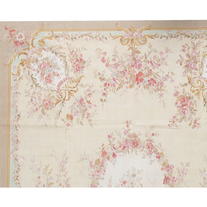 Hand-Knotted High-Quality Beige and Green Area Rug