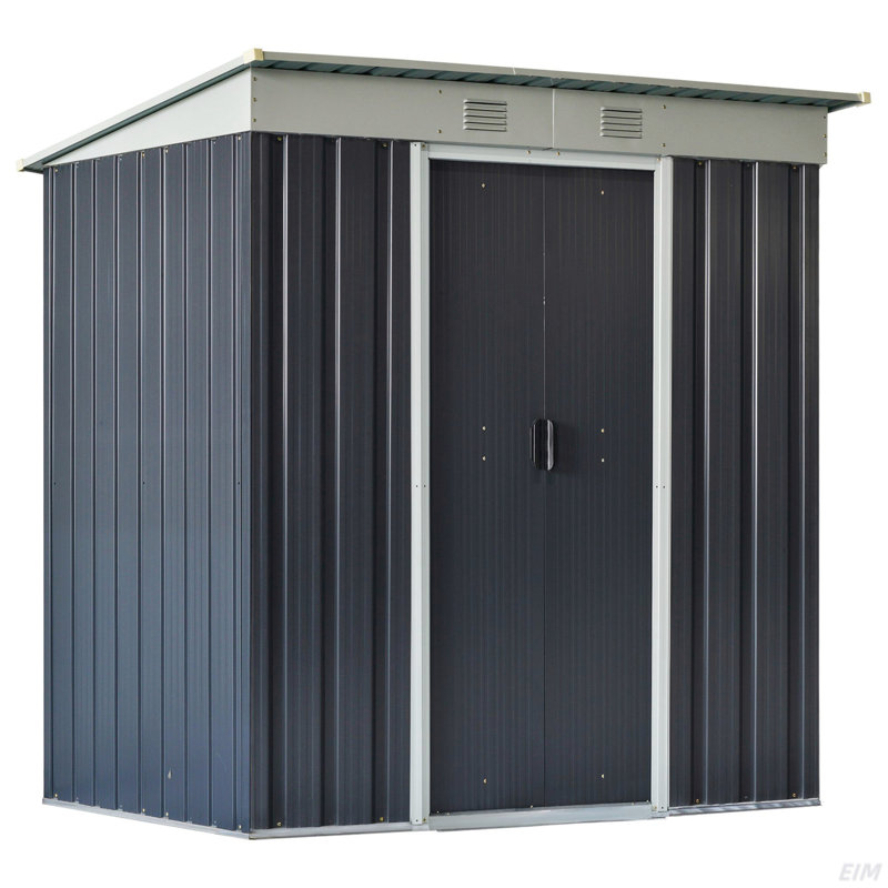Metal Lean To Garden Shed, Outdoor Storage Shed, Garden Tool House With Double Sliding Doors, 2 Air Vents For Backyard, Patio
