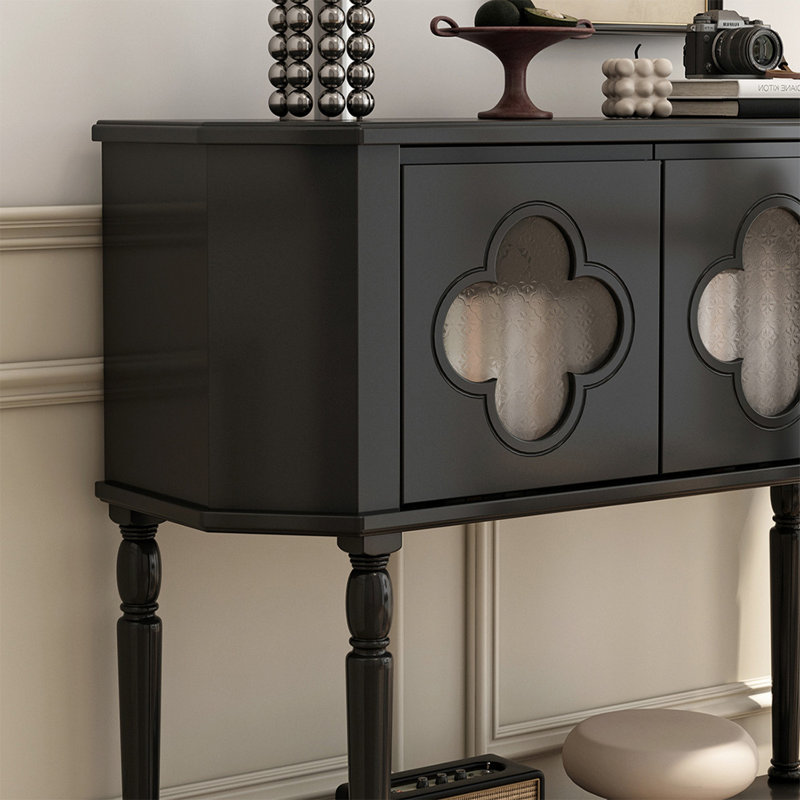 Console demi-cercle en bois massif noir, Black