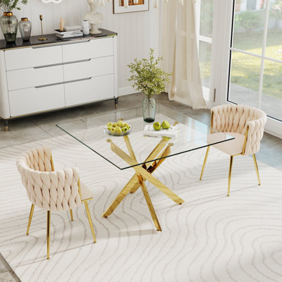 Ensemble de salle à manger à piédestal carré avec chaise tissée