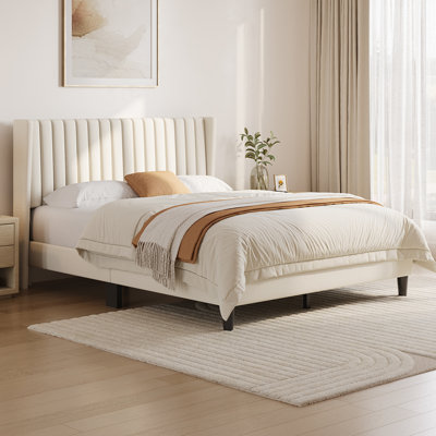 Upholstered Bed Frame with Channel Tufted Headboard