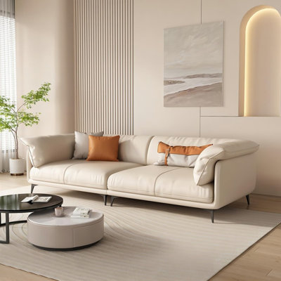 Creamy-white Genuine Leather Modular Sofa cushion couch