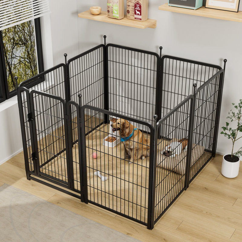 Parc pour chien avec enclos à 8 panneaux pour chien, H 40,03 po x l 52,43 po x P 52,43 po, Noir, noir, noir, noir