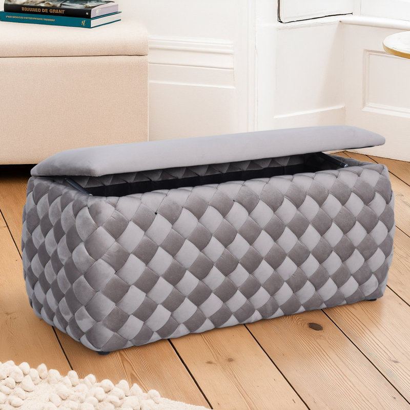 97cm Wide Velvet Rectangle Solid Colour Standard Ottoman with Storage, Mole