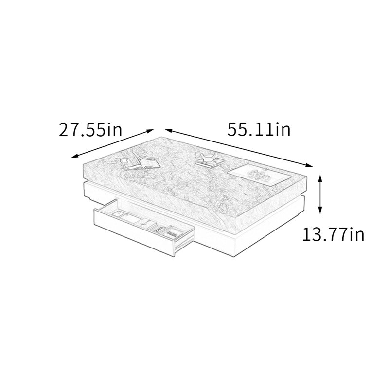 Table basse Minimalisme en ardoise avec plateau en métal, H 13,77 po x L 55,11 po x l 27,55 po
