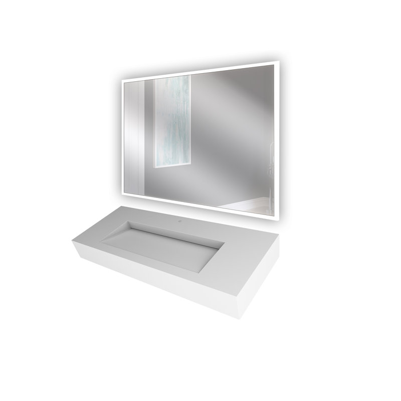 Combinaison de lavabo de salle de bain rectangulaire rectangulaire 48 po et miroir DEL Pyramid, Blanc