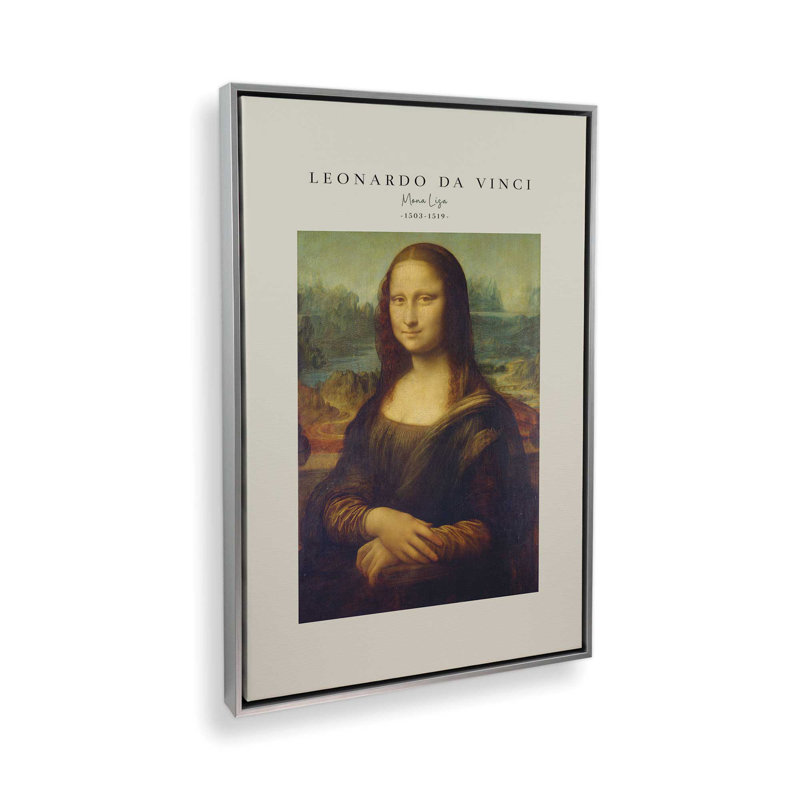 La Joconde de Léonard de Vinci v2, Cadre flottant en chrome poli, H 18,75 po x l 12,75 po x P 1,75 po