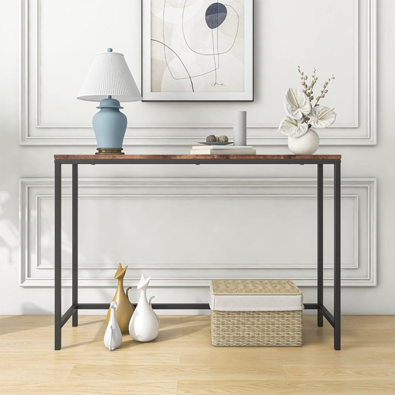Console rectangulaire brun et noir en bois massif et fer, H 31,5 po x L 39,37 po x l 11,81 po