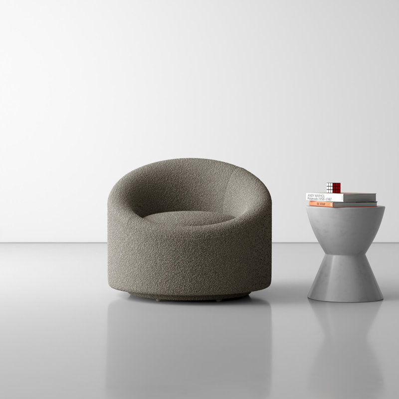 Hughes Upholstered Swivel Barrel Chair, Gray Boucle