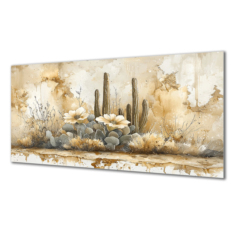 Minimaliste, cactus désert, fleur II - Cactus, impression sur métal, H 28 po x l 60 po