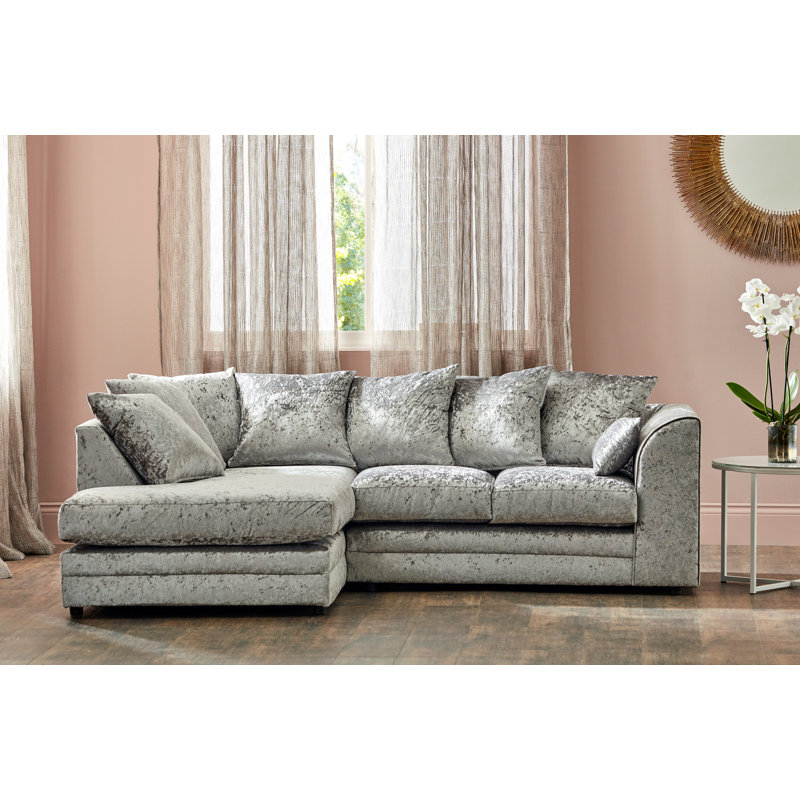 Romelia 3 Seater Velvet Sofa & Chaise, Left Hand Facing, Silver