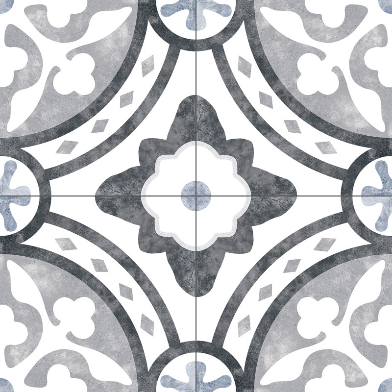 Luv Amore Grey 8-in. Encaustic Spanish/Moroccan Patterned Matte Porcelain Wall & Floor Tile