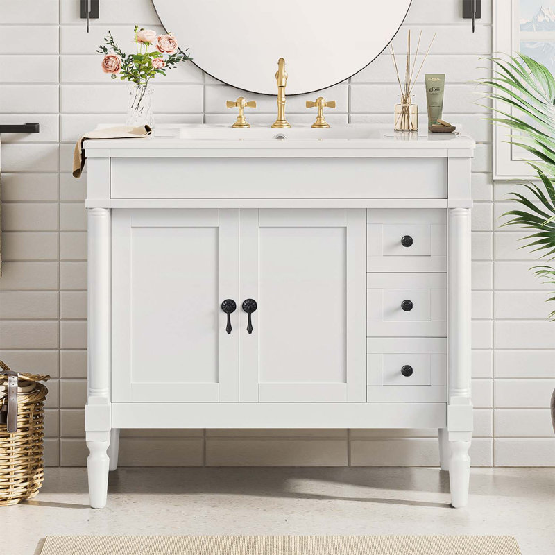 Meuble-lavabo de 36 pouces avec lavabo, conception à plusieurs tiroirs pour une organisation efficace, White