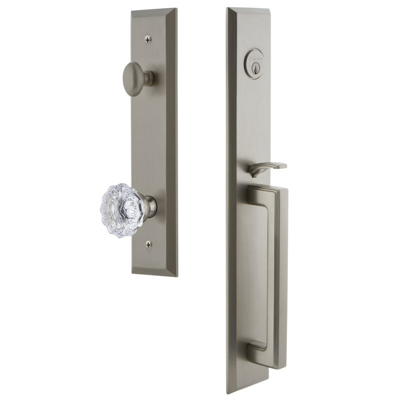 Fifth Avenue Handleset with Single Cylinder Deadbolt and Fontainebleau Door Knob and Rosette, Satin Nickel, 2.375"