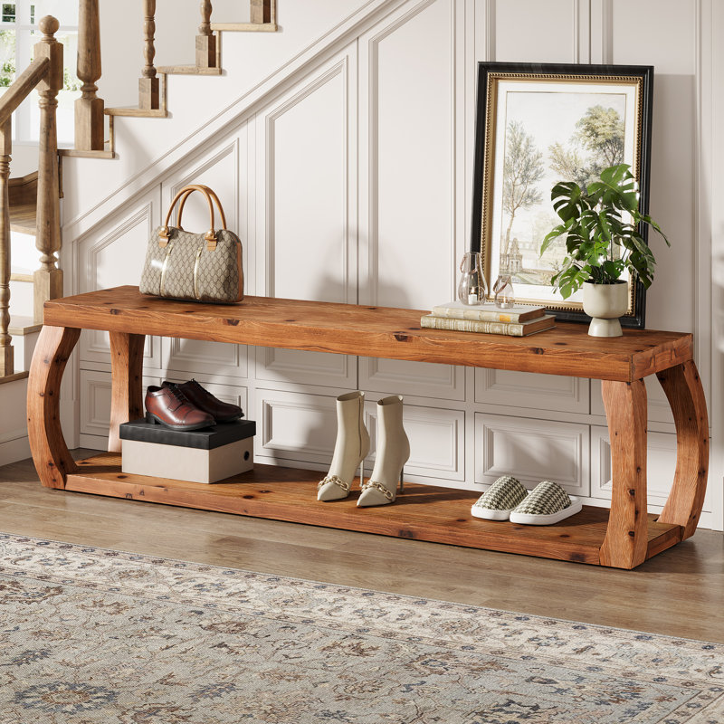 Solid Wood Entryway Bench With 2-tier Open Storage, Rustic Brown