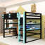 Lit mezzanine avec bureau, lumières RVB, support de rangement latéral et tablettes multiples-680192019-680192016