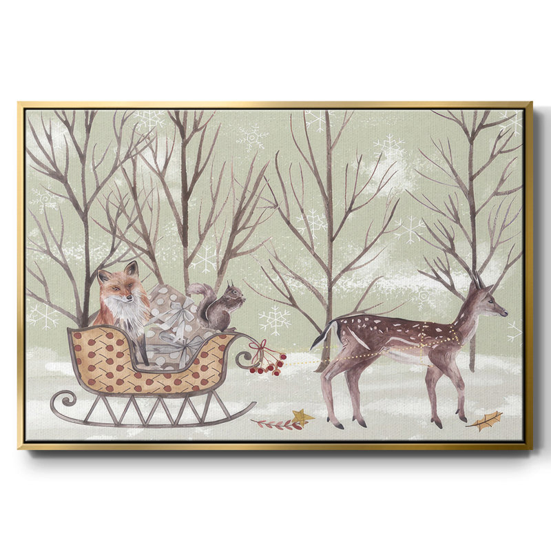 Christmas Time I, H 27 po x l 41 po x P 1,5 po, Toile avec cadre flottant or