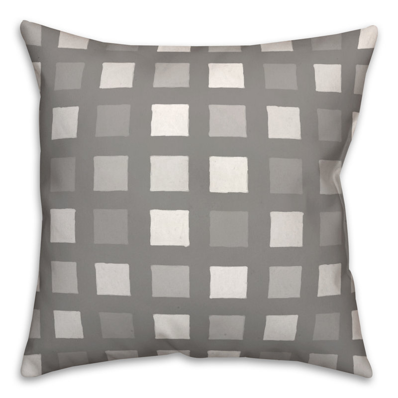 Plaid Outdoor Reversible Throw Pillow, H 18 po x l 18 po, Gris