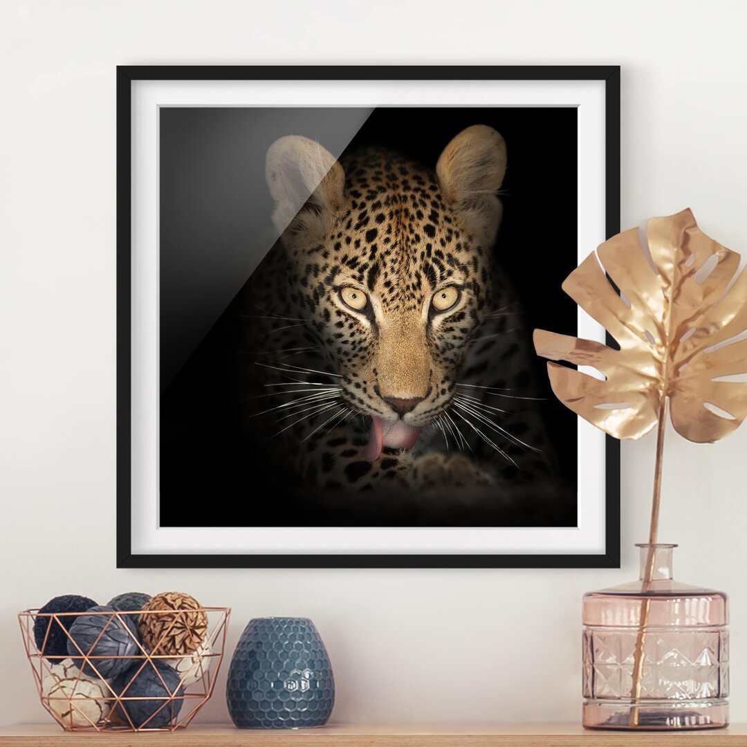 Gerahmtes Papierbild Ruhender Leopard