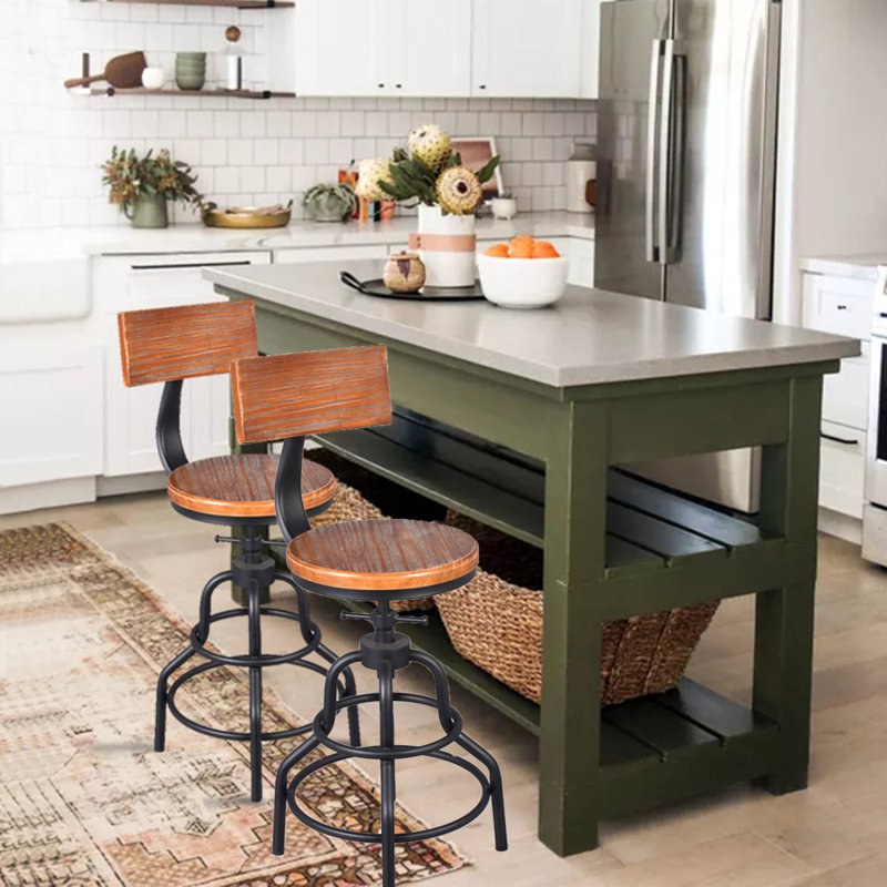 Gianantonio Swivel Adjustable Height Counter Stool with Metal Frame, 2 Pieces