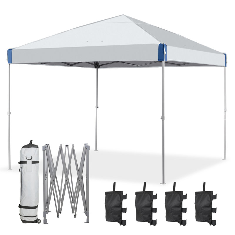 Iron Pop-up Canopy with Removable Mesh Sidewalls and Roller Bag, Gray, 10 Ft. W x 10 Ft. D