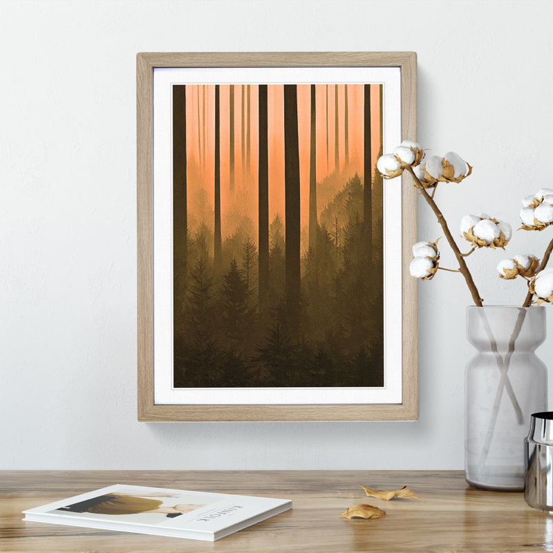 Autumnal Pine Tree Forest - Single Picture Frame Print, 34cm H x 25cm W x 2cm D, Oak Framed