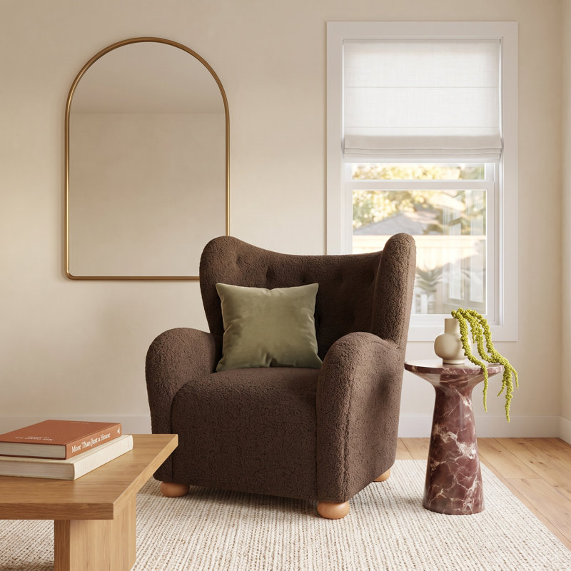 Levin Wingback Accent Chair, Dark Brown Faux Shearling