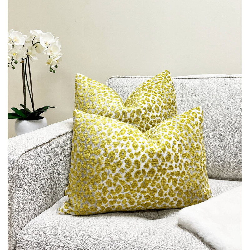 Leopard Velvet Throw Pillow Cover, 22"H x 22"W, White/Yellow Leopard