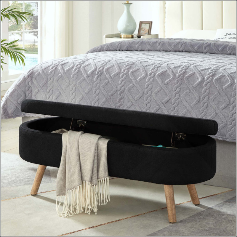 Banc de rangement avec repose-pieds ovale Luxury, Noir