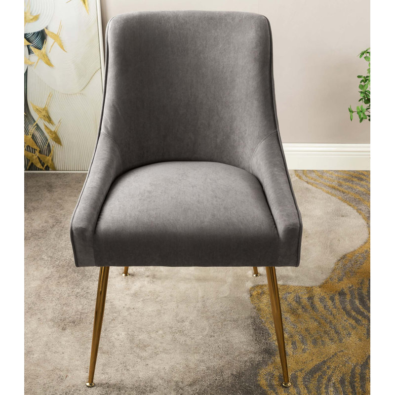 Chaise moderne en velours avec silhouette profilée et revêtement de soutien, Grey