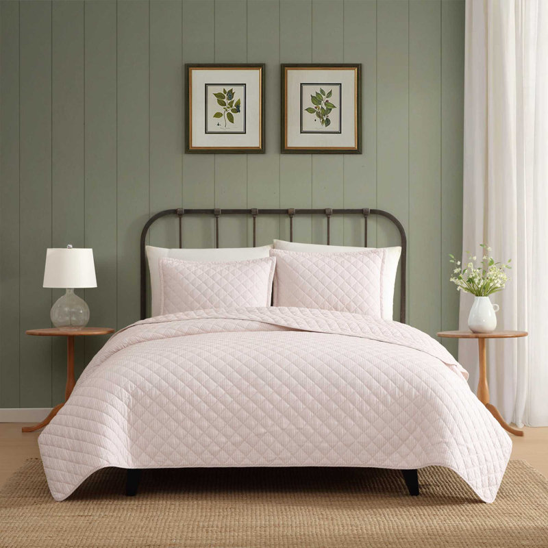 Laura Ashley Tessas Ticking Stripe Cotton Red Quilt Set, Twin Quilt + 1 Standard Sham
