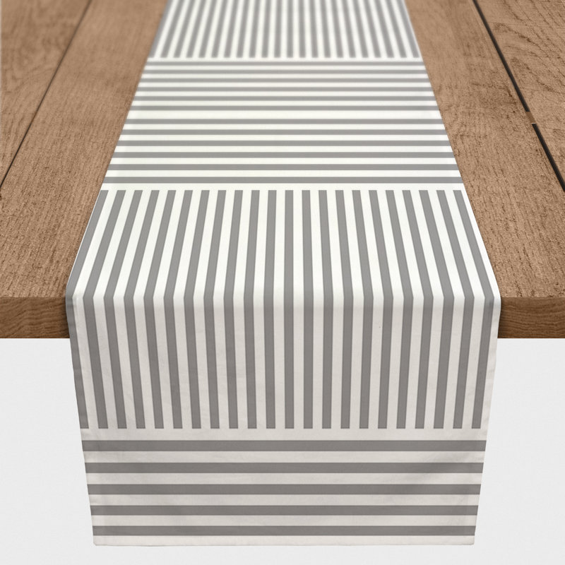 Ardenti Striped Table Runner, 72" x 16", Light Gray