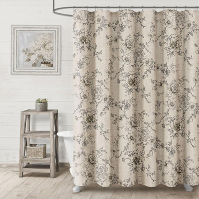 Farmhouse Floral Vintage Shower Curtain, Black Linen Spring Pattern Shower Curtains For Bathroom, Tan Taupe,72X72