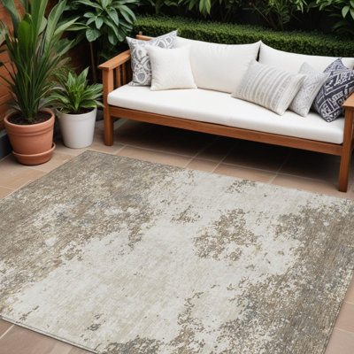 Tapis extérieur lavable abstrait taupe et beige 8 pi x 10 pi