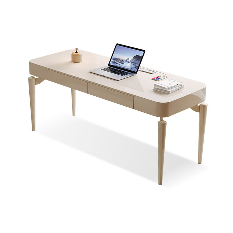 Bureau blanc rectangulaire en bois manufacturé avec 2 tiroirs, H 29,53 po x l 62,99 po x P 23,62 po
